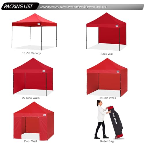 ABCCANOPY Heavy Duty Easy Pop up Canopy Tent with Sidewalls 10x10, Red