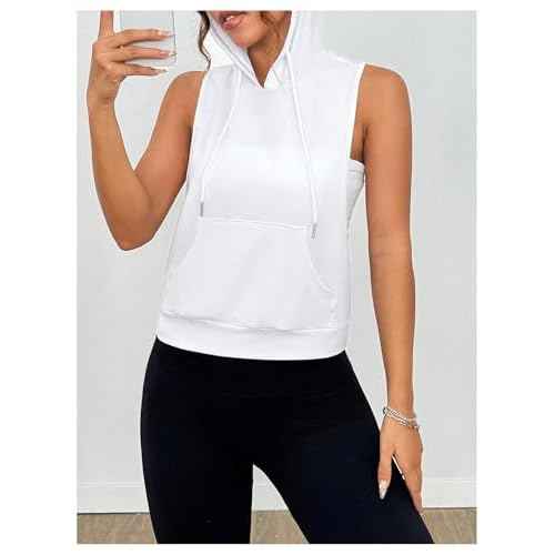 SweatyRocks Women's Sleeveless Low Cut Racerback Hoodies Workout Tops Cropped Hooded Tanks with Pocket
