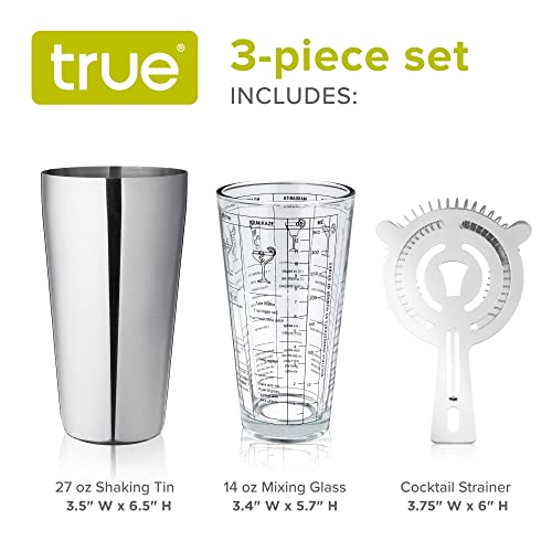 True 3-Piece Barware Set for Mixed Drinks and Cold Brew Cocktails, Includes Cocktail Shaker Tin, Cocktail Mixing Glass wit...