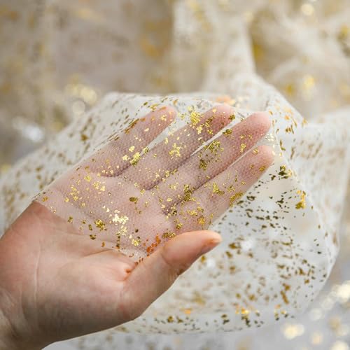 Artoid Mode Beige Gold Gauze Table Runner 120 Inch 10FT, Glitter Metallic Foil Sheer Dining Wedding Anniversary Holiday Bi...