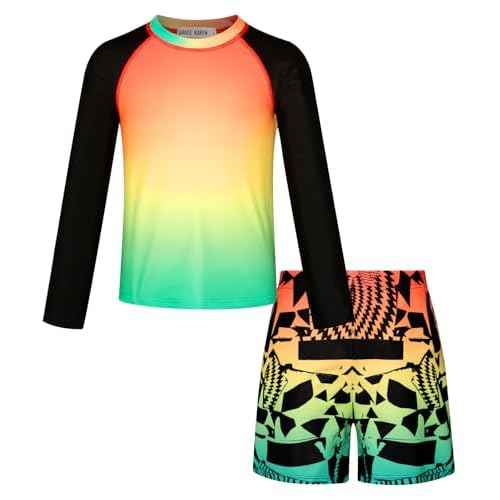 GRACE KARIN Boys Rash Guard Swim Set Boy Two Piece Long Sleeve Swimsuit Kids Bathing Suit Size 6-13Y