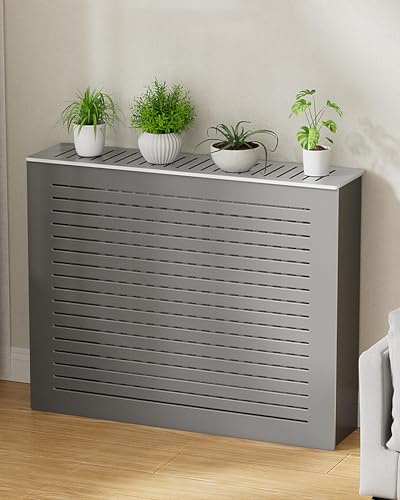 Gray Radiator Cover Louvered Grill Heater Heating Side Stand Cabinet Radiator Covers For Home Wood Heating Cover Storage Organizer Cabinet, Waterproof, Easy To Install(31.5"Lx9.8"Wx27.6"H)