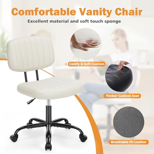 Sweetcrispy Small Office Desk Chair - Armless PU Leather with Comfy Lumbar Support, Height Adjustable Rolling Swivel Task ...