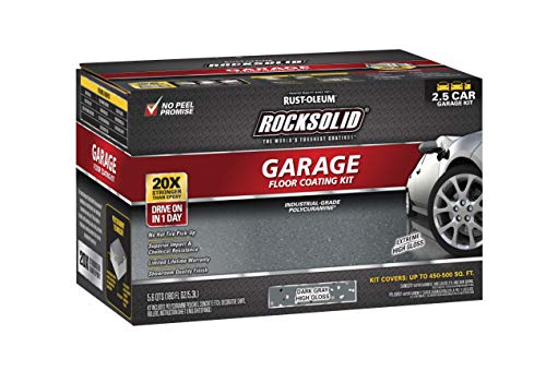 Rust-Oleum 317284 RockSolid Polycuramine Garage Floor Coating, 2.5 Car Kit, High Gloss Dark Gray