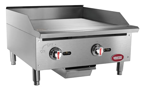 Kratos 24" Wide Commercial Countertop Griddle, Gas Hot Plate for Restaurants, Manual Controls, 2 Independent Burners, Powerful 60,000 BTU Output (29Y-004)