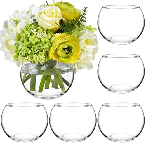 PINIWON 6 Pack Clear Round Glass Vases, 4.7” W x 3.5” H, Bubble Bowl Flower Vase for Table Centerpieces, Candle Holders fo...