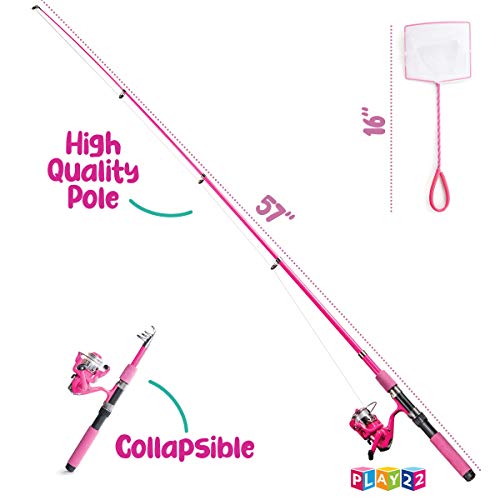 Play22 Kids Fishing Pole Pink - 40 Pc Kids Fishing Rod and Reel Combos - Fishing Poles for Youth Kids Includes Fishing Tac...