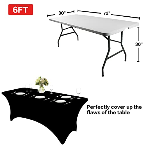IVAPUPU 2 Pack 6FT Table Cloth for Rectangular Fitted Events Stretch Black Table Covers Washable Spandex Tablecloth Protec...