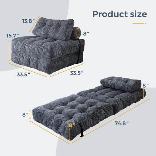 MAXYOYO Folding Sofa Bed, Convertible Sleeper Chair with Pillow Foldable Mattress with Back Support, Portable Fold Out Cha...