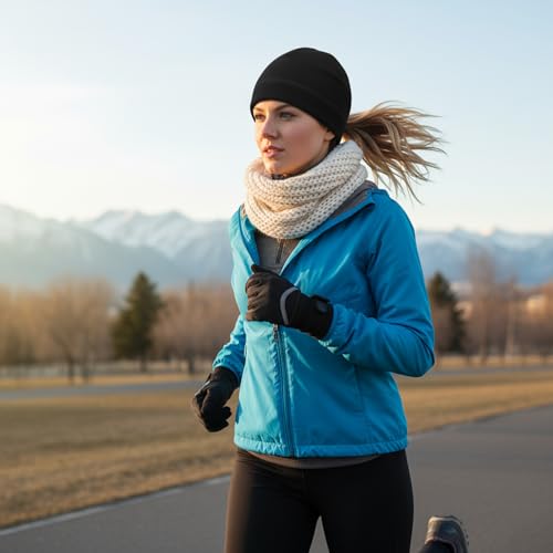 Thermal Cycling Beanie, Windproof Fleece Winter Cap for Outdoor Sports and Biking Black