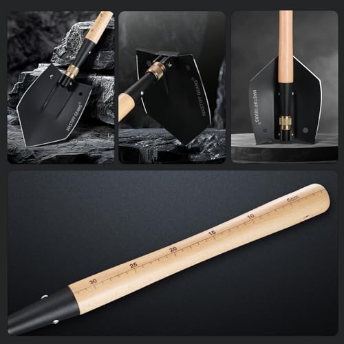 MASTIFF GEARS WWII M38 Military Style Folding Shovel - 1050 Steel, Nordic Beechwood Handle, Axe/Hammer, MOLLE Sheath for C...