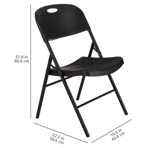 Amazon Basics Sturdy Foldable Plastic Chair, Portable, 350-Pound Capacity, Black, 6-Pack