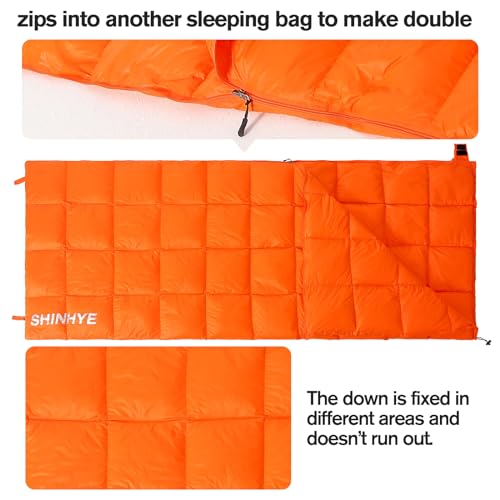 ShinHye Ultralight Adult Sleeping Bag 500g Premium Duck Down - Waterproof & Compressible 3-Season Camping/Backpacking 40-5...