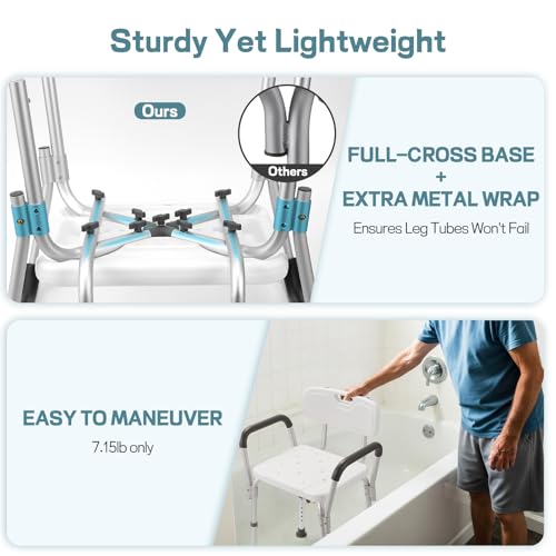TABEKE Shower Chair for Inside Shower, Heavy Duty Shower Chair with Backrest & Padded Armrest, Height Adjustable Shower Be...