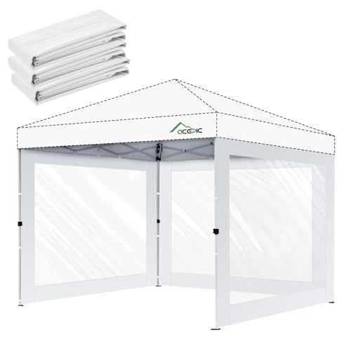 Acepic Clear Canopy Sidewalls for 10x10 Pop Up Tent, Transparent Window Curtain Cloth, 8 Mil PVC Enclosure Fabric with Zip...