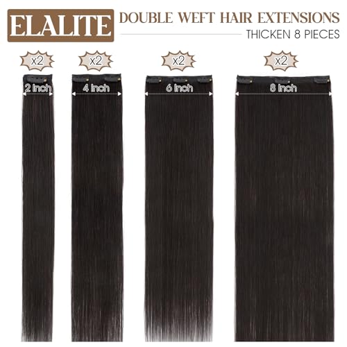 Elailite Clip in Hair Extensions Real Human Hair Double Weft Thick 8pcs Weft Natural Black 18 Inch 140g Remy Hairpieces Balayage Full Head Straight for Women