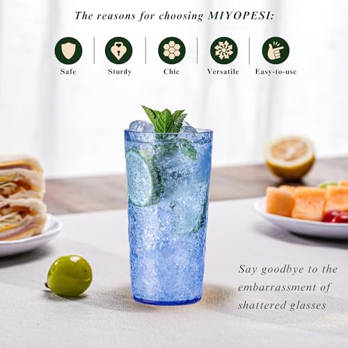 MIYOPESI 18oz Acrylic Glasses Drinkware (Set of 8), Ice-carved Design Shatter-Proof Plastic Cups, Reusable Plastic Drinkin...