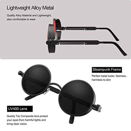 PROUDDEMON Retro Gothic Steampunk Sunglasses for Women Men Round Lens Metal Frame