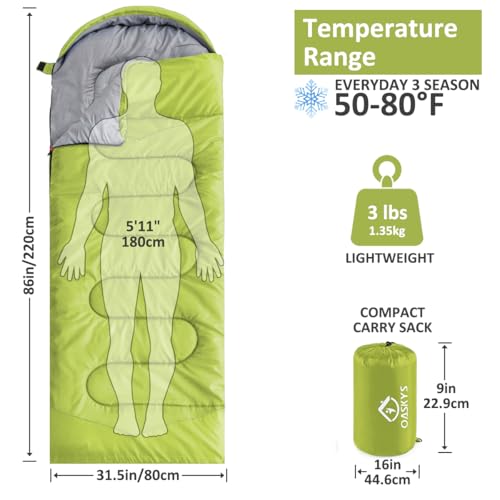 oaskys Camping Sleeping Bag - 3 Season Warm & Cool Weather - Summer Spring Fall Lightweight Waterproof for Adults Kids - C...