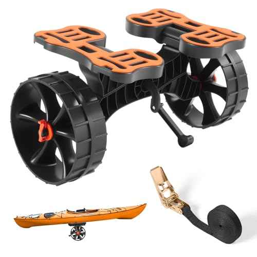 VEVOR 300 lbs Kayak Cart, Foldable Kayak Trolley with 10-inch Solid Rubber Tires & 1 Ratchet Strap, Paddle Board Trolley for Carrying Kayaks, Canoes, Paddleboards, Float Mats, Jon Boats