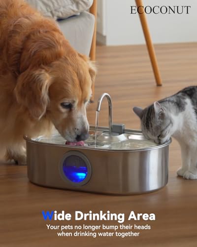 3.4Gal Dog Water Fountain for Large Dogs, 13L Stainless Steel Large Pet Fountain with Deeper & Wider Drinking Area, Automa...