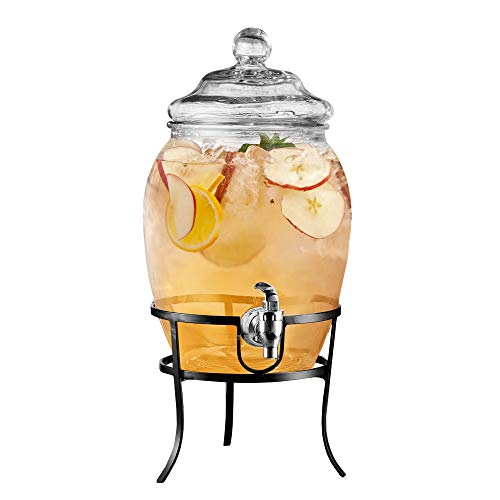 Style Setter Beverage Dispenser Cold Drink Dispenser w/ 2-Gallon Capacity Glass Jug, Metal Stand & Leak-Proof Acrylic Spig...