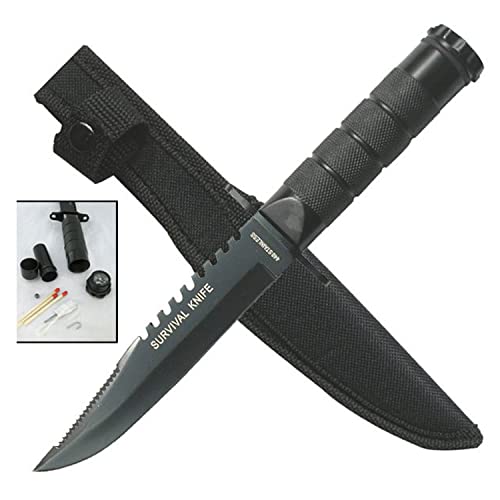 Survivor HK-690 Fixed Blade Survival Knife, Double Reverse Serrated Blade, Metal Handle, 8-1/2-Inch Overall