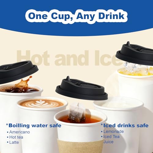 16 oz Coffee Cups + 16 Extra Cups Bulk Disposable To-Go Paper Cups with Lids and Sleeves for Hot Beverage, Chocolate, Coco...