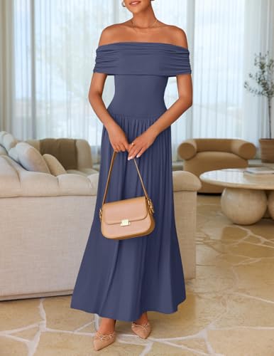 ZESICA Women's Off The Shoulder Maxi Dress 2026 Summer Sleeveless Casual Slim Swing Pleated Formal Party Dresses