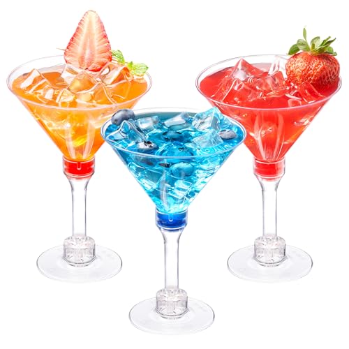 25 Pack Plastic Martini Cocktail Glasses - Reusable Tall Cocktail Glasses for Bar, Margarita, Whiskey, Tequila, Dessert Cu...