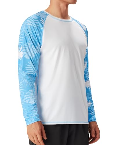FISHEAL UPF 50+ Mens Swim Shirts, Long Sleeve Sun Protection Shirt, Quick Dry UV SPF Rash Guard for Beach Water Fishing