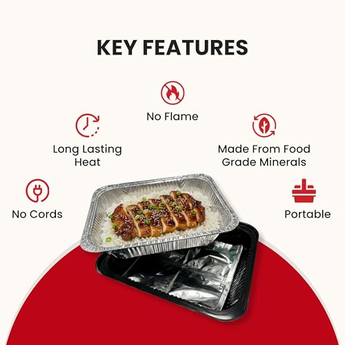 Lava Gel Self-Heating Buffet Kit – Flameless Food Warmer Set for Parties – Includes 4 Trays, 4 Half-Size Heat Pads & Foil ...