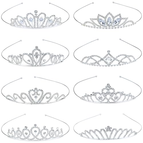 Dizila 8 Pieces Silver Metal Birthday Party Prom Bridal Wedding Dazzling Rhinestone Princess Crown Headbands Tiaras Headpi...