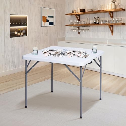 Lakhow 34" Square Folding Table with Resin Top, Plastic Folding Card Table with Collapsible Legs for Adults Indoor Outdoor...