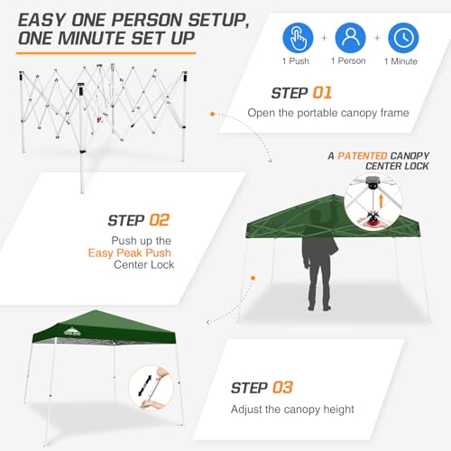 EAGLE PEAK 10x10 Slant Leg Pop-up Canopy Tent Easy One Person Setup Instant Outdoor Beach Canopy Folding Portable Sports S...