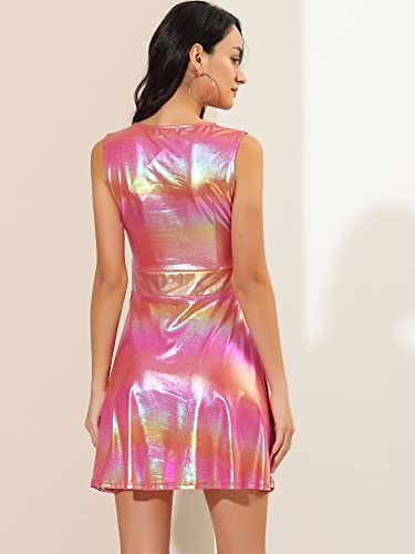 Allegra K Women's Metallic Sleeveless High Waist Club Party Disco Holographic Dress