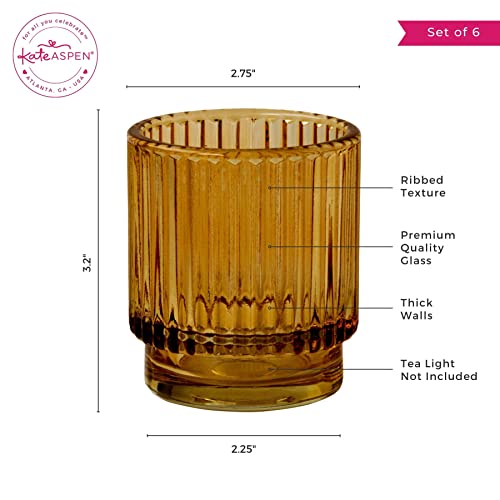 Kate Aspen Vintage Glass Tealight & Amber Votive Candle Holders (Set of 6) – Rustic Fluted Candle Holder Set, Boho Home De...