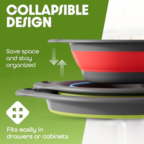 Gevoli Collapsible Colanders with Self-Draining Base for Edge of Sink, Food Strainers (Small/Med/Large), Nested Design for...