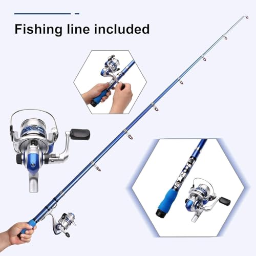 BNTTEAM Portable Fishing Spinning Rod and Reel Combo Set Carbon Fiber Fluorescent Rod Tip, with Fishing Lures Line Carrier...
