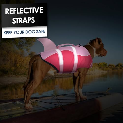 AOFITEE Dog Life Jacket Large, Shark Dog Life Vest for Swimming Boating, High Flotation Reflective Dogs Swimming Vest Life...