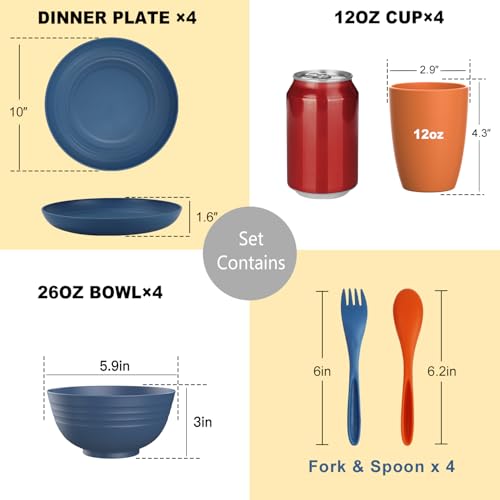 Premium Wheat Straw Dinnerware Sets for 4,Dishwasher & Microwave Safe Plates and Bowls Sets 20-Piece, Unbreakable and Ligh...