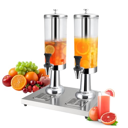 1 Gallon Commercial Beverage Dispenser with Centre Ice Core and Stand Drip Trays Stainless Steel Cold Drink Dispenser for ...
