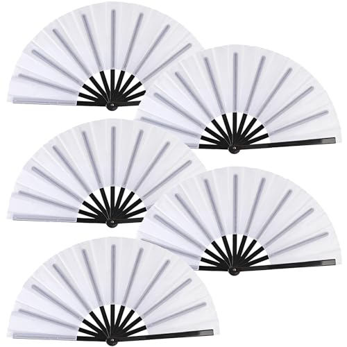 Huralona 5 Pack Large Folding Hand Clap Fan Fabric Rave Popping Fans Chinese Kung Fu Tai Chi Hand Fan Festival Dance Gift ...