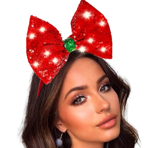 Coridy Light Up Headbands Red Bow Hairband Bling Sequin hair Accessories for Women