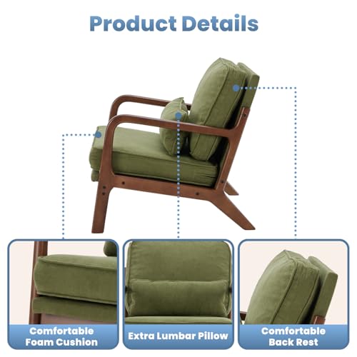 DUMOS Mid Century Modern Chair Set of 2, Accent Chair with Arms and Waist Cushion, Reading Chairs for Adults, Lounge Chair...
