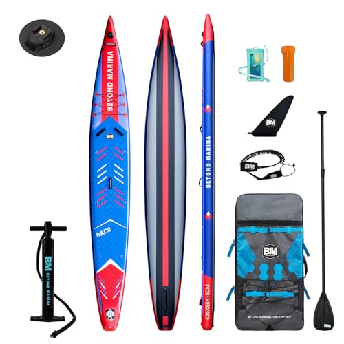 BEYOND MARINA SUP Stand Up Inflatable Paddle Board Racing Board | 12'6"/14' Race | with Action Camera Mount | Complete wit...