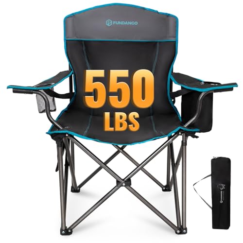 FUNDANGO Oversized Camping Chairs for Adults, Heavy Duty Fold Up Sports Games Lawn Chairs, Extra Wide Big Man Outdoor Chai...