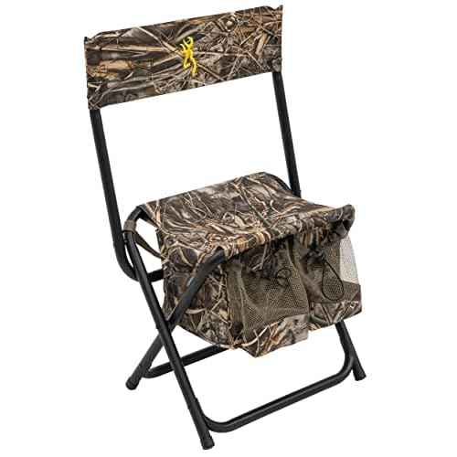 Browning Dove Shooter Hunting Chair - Compact and Foldable Steel Frame with Realtree Camo, Extra-Wide Seat, Insulated Cooler Bag, and Decoy, Shell Pockets