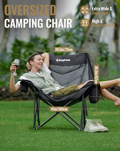 KingCamp Oversized XL Camping Chair, Heavy Duty 500lbs Folding Couch for Adults, Padded Large Comfortable Sofa Seat with C...