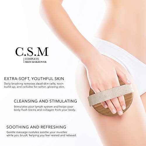 CSM Dry Brushing Body Brush for Lymphatic Drainage - Natural Boar Bristle Exfoliating Brush Set with Face Brush for Cellulite, Circulation & Glowing Skin
